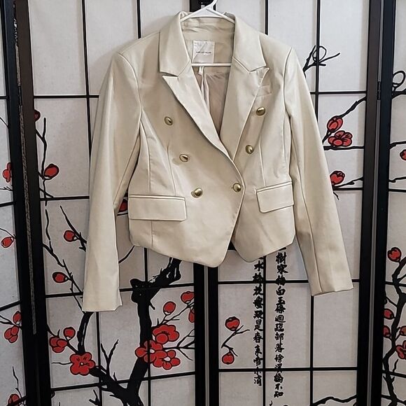 AVEC LES FILLES X BAGATELLE.NYCGOLD BUTTON FAUX LEATHER BLAZER - Picture 1 of 12
